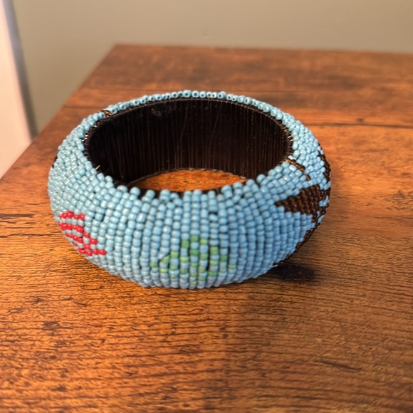 Beaded Bangle Bracelet, Blue, Black, Red, Green, Boho, Vintage - Picture 2 of 9
